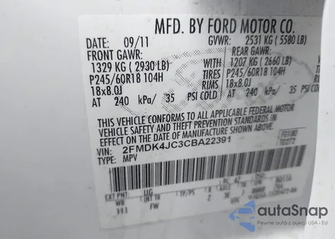 2012 Ford Edge Sel from USA, damaged, VIN 2FMDK4JC3CBA22391